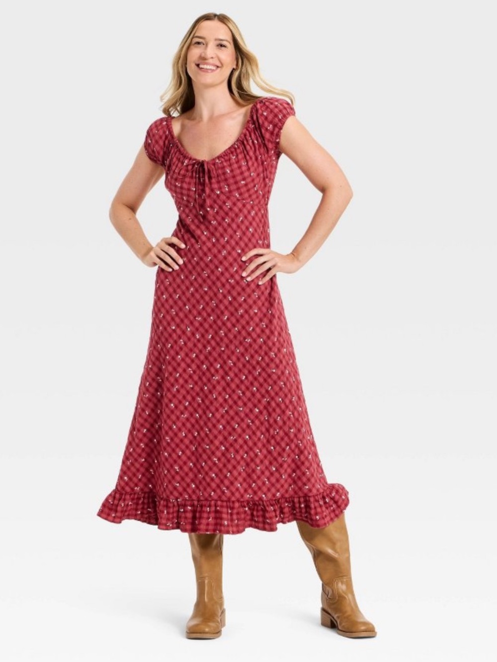 Universal Thread™ Women's Puff Short Sleeve Maxi Sundress - Red Floral - M